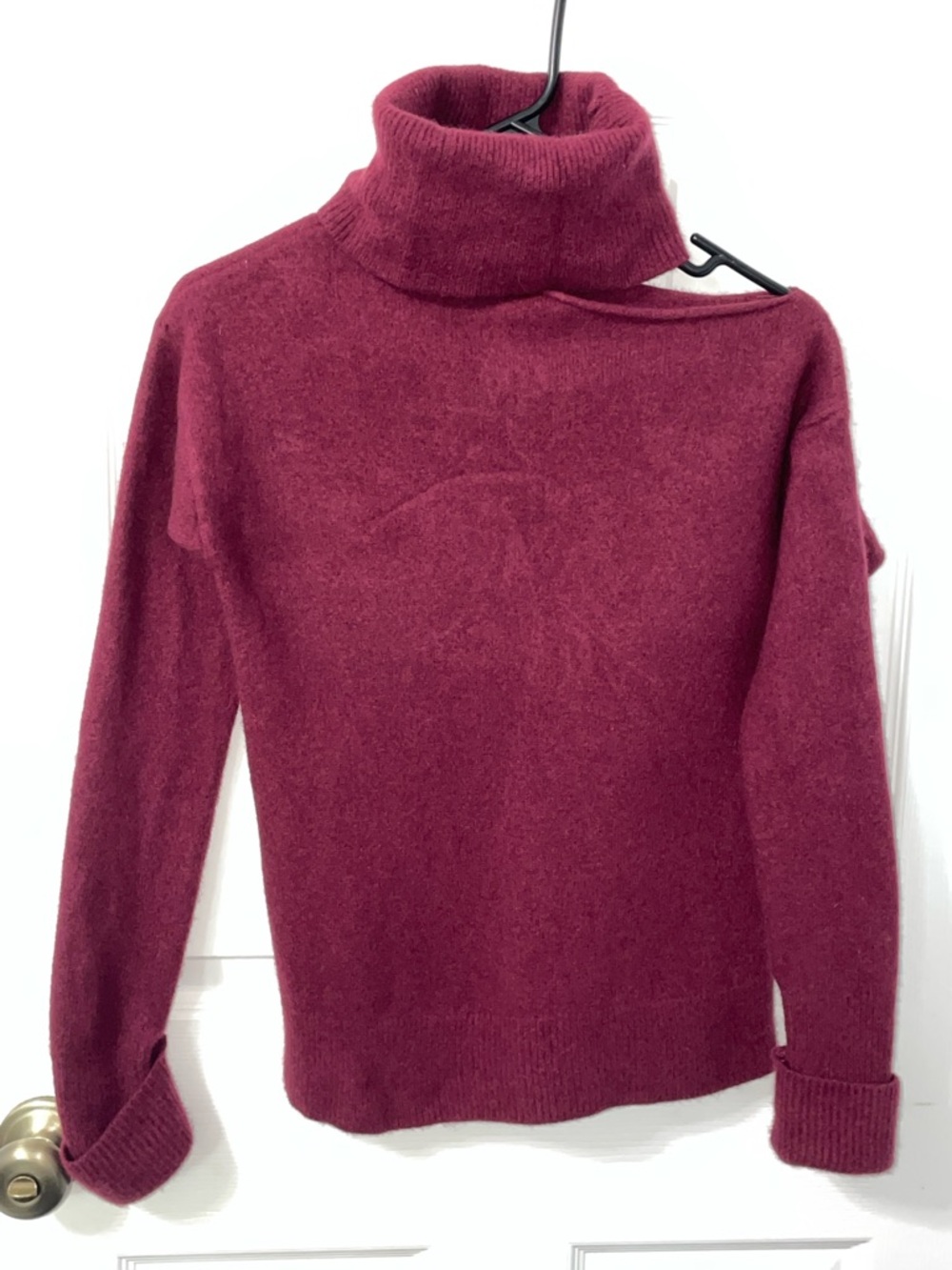 PAIGE One-Shoulder Cutout Turtleneck Sweater - Burgundy